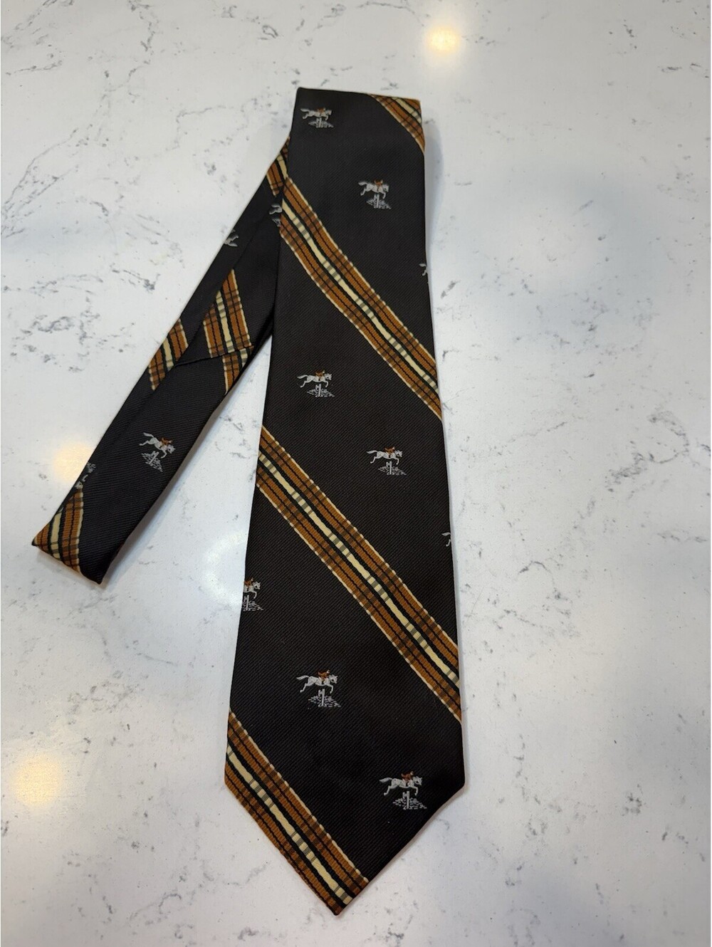 JCPenney brown Horse Polo Riding Equestrian Horse Polyester Necktie VTG Stripes